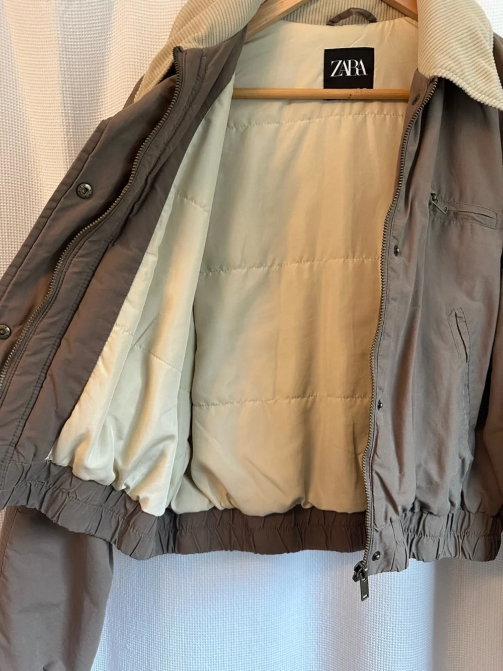 Zara Contrast Collar Waxed Bomber Jacket, S, NWOT - Picture 4 of 5